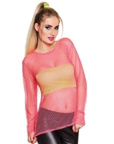 T-shirt résille rose fluo 80’s femme