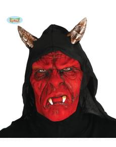 Angry demon latex mask with hood for adults