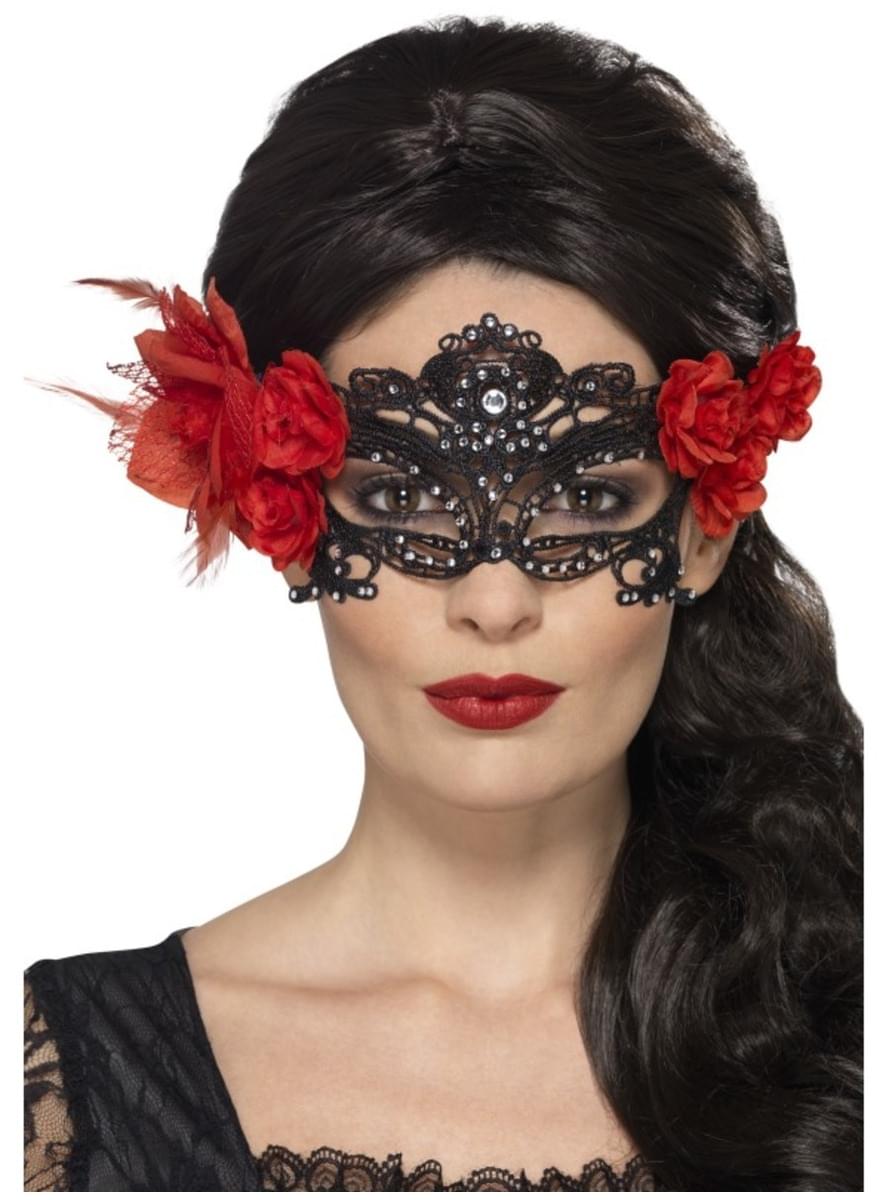 Loup noir avec fleur rouge femme