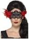 Zwart maskerade masker met rode bloemen voor vrouw