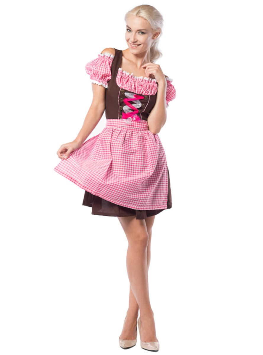 Bavarska obleka v roza in rjavi barvi 