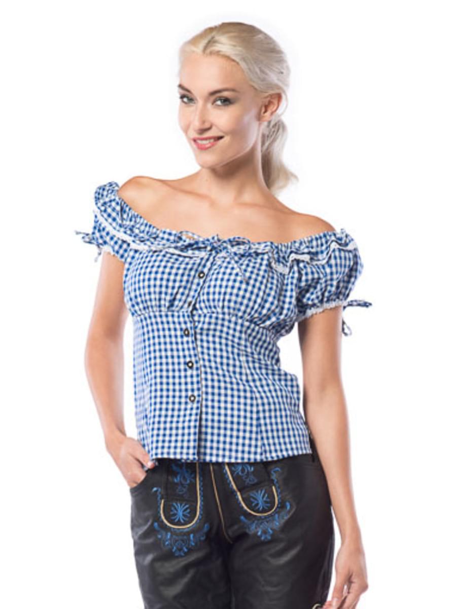 Camisa Oktoberfest azul e branca para mulher