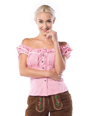 Camisa de bávara rosa y blanca para mujer