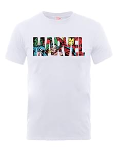 Tričko Marvel Comics logo a postavy bílé