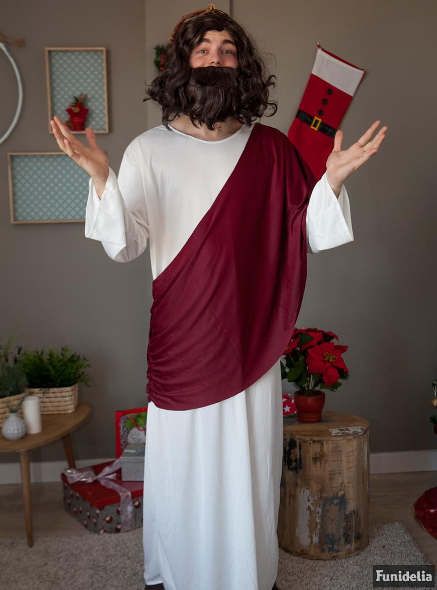 Men's chestnut-coloured wig and beard Jesus set