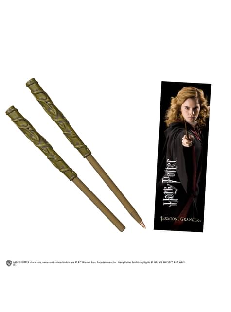 Set Zauberstab-Kugelschreiber und Lesezeichen Hermine Harry Potter. für  echte Fans