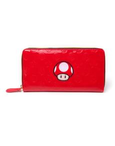 Porta-moedas de cogumelo vermelho Mario Bros para mulher