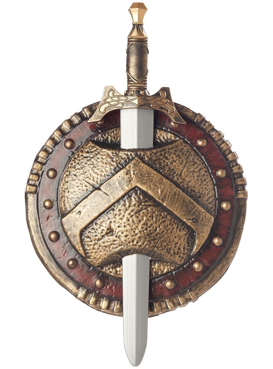 Spartaner kampsværd og skjold