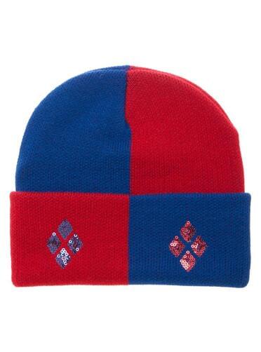 Gorro de Harley Quinn vermelho e azul