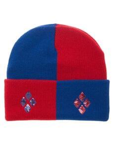 Gorro de Harley Quinn vermelho e azul