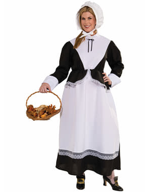 Amerikansk Pilgrim Dame plus size kostyme til Voksen