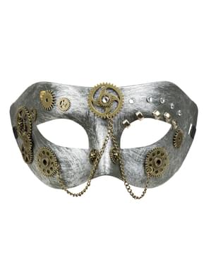 Sølv Steampunk øyemaske med tannhjul til voksne