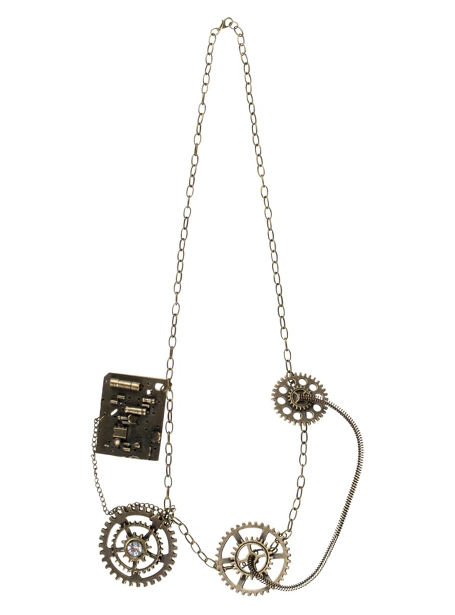 Collana steampunk di ingranaggi dorati