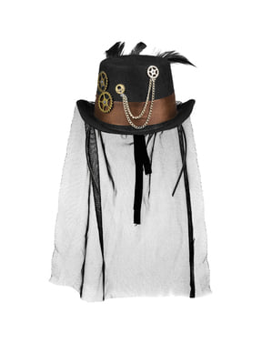 Μαύρο μίνι καπέλο Steampunk με γρανάζια για ενήλικες