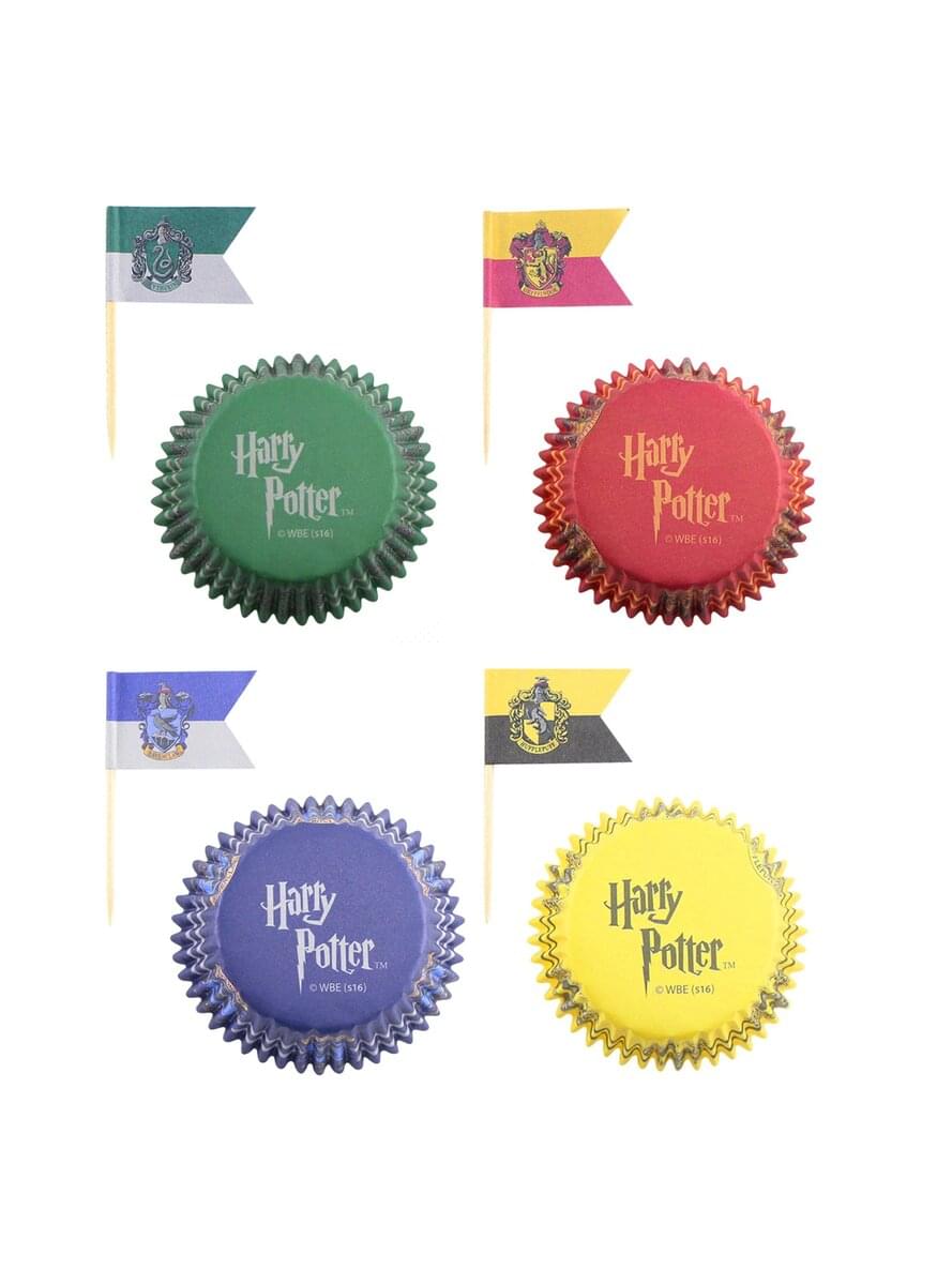 Harry Potter set of cupcake cases and flags - Hogwarts Houses