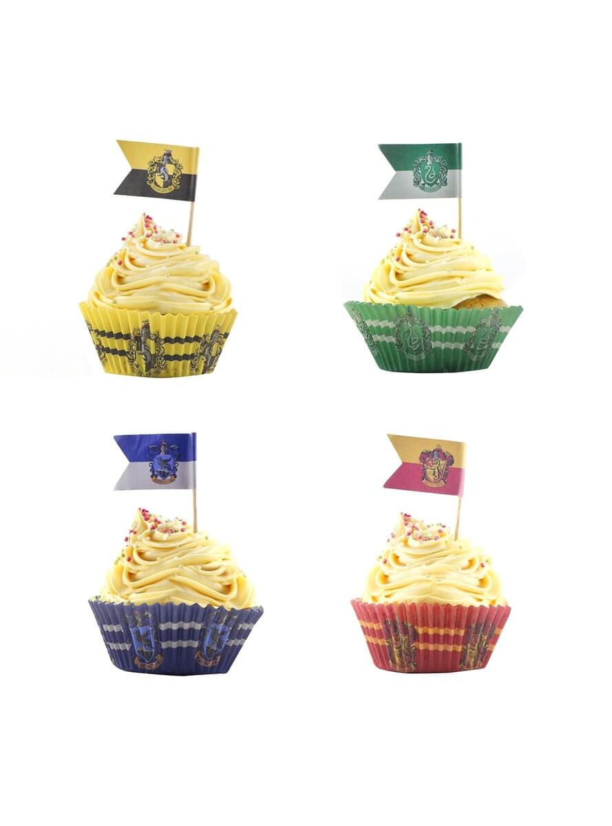 Harry Potter set of cupcake cases and flags - Hogwarts Houses