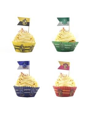 Conjunto pastelaria formas cupcake e bandeirinha - Harry Potter - Hogwarts Houses