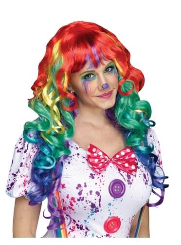 Peruca de arco-íris com caracóis para adulto