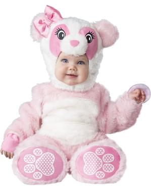 Fato de urso panda rosa para bebé