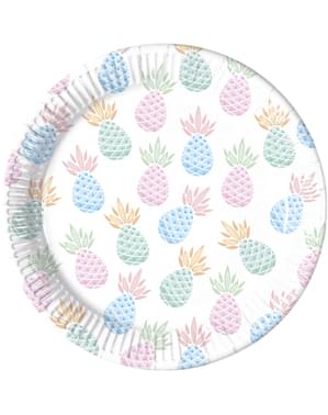 Sada 8 talířů Ananasy v pastelových barvách