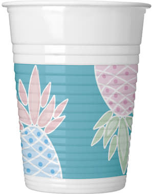 8 vasos de plástico de piñas color pastel - Pineapple