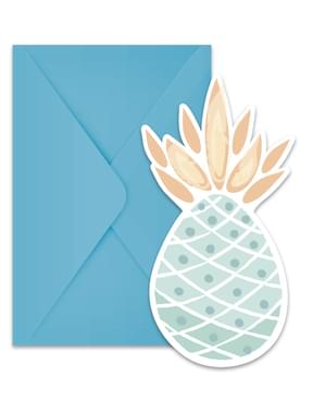 6 invitaciones de piñas color pastel - Pineapple