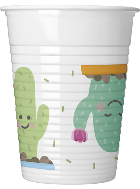 8 Plastikbecher Set mit lustigem Kaktus Motiv