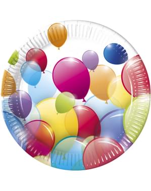 8 Teller Set mit Regenbogen-Luftballon Motiv 23 cm