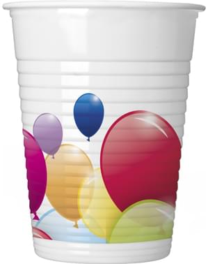 8 bicchieri di plastica con palloncini arcobaleno