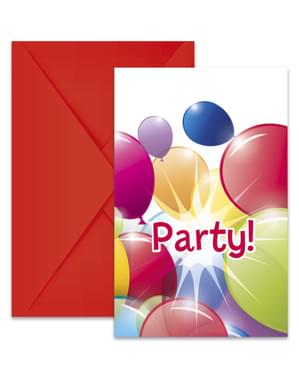 6 invitations de ballons arc-en-ciel