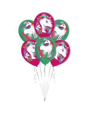 Sett med 6 varierte latex enhjørning ballonger til barn