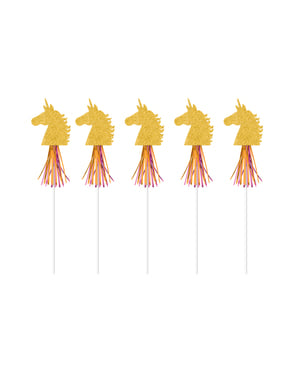 Комплект от 6 декоративни клечки за зъби със златни еднорози