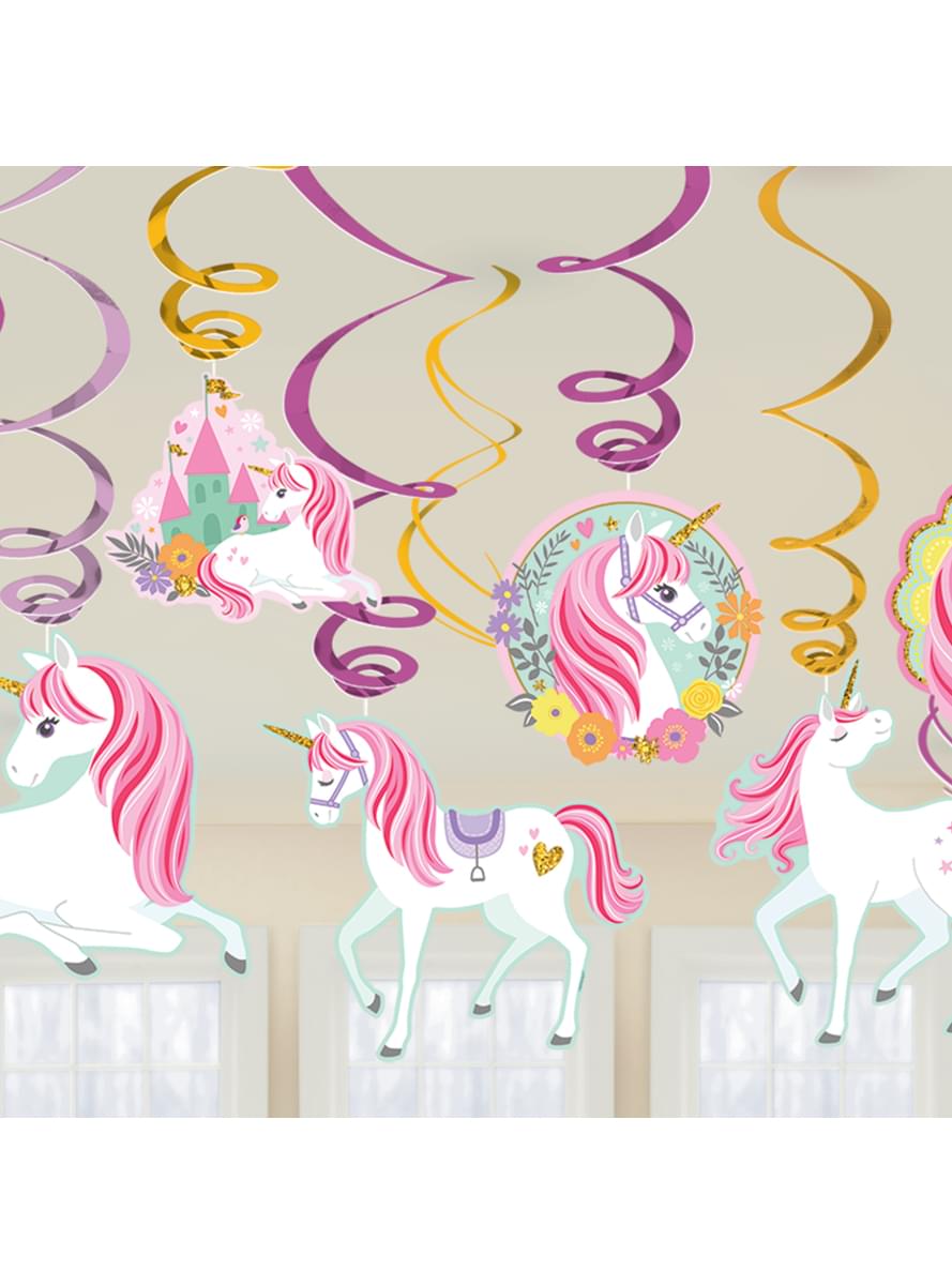 Kit de 12 decorações pingentes de princesa de unicórnio - Pretty Unicorn