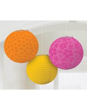 3 sfere decorative da appendere con stampe dai colori caldi