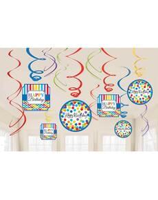 Kit of 12 hanging colourful polka dots decorations