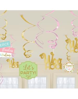 Set van 12 hangende Happy Birthday decoraties