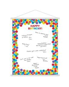 Signatures poster with colourful polka dots