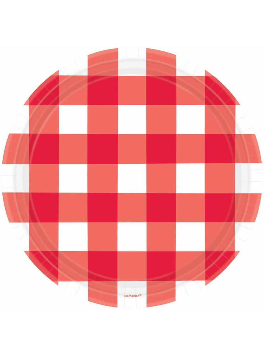 8 rood wit geruite borden (26 cm)