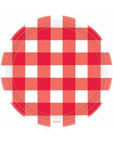 8 assiettes à carreaux rouges et blancs