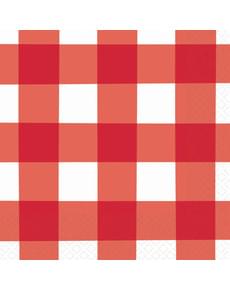 16 serviettes à carreaux rouges et blancs