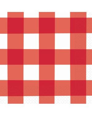 Zestaw 16 serwetek w czerwono-białe kwadraty