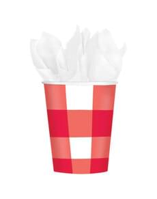 8 gobelets en papier rouges et blancs