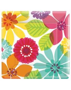 Set of 8 multicoloured flowers plates