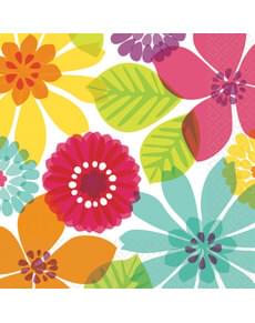 16 serviettes fleurs multi couleurs