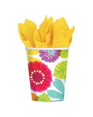 8-teiliges Pappbecher Set mit buntem Blumen Motiv
