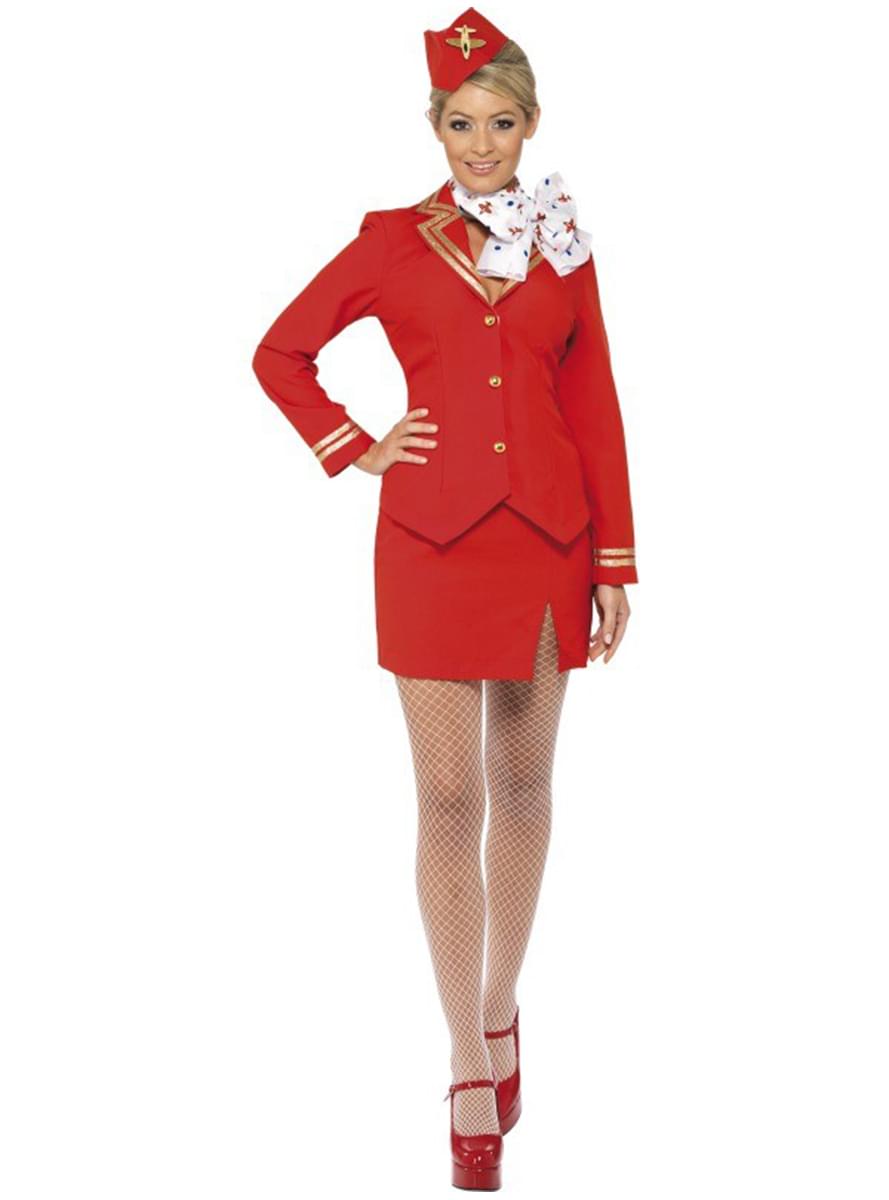 Stewardess Kostüm rot für Damen