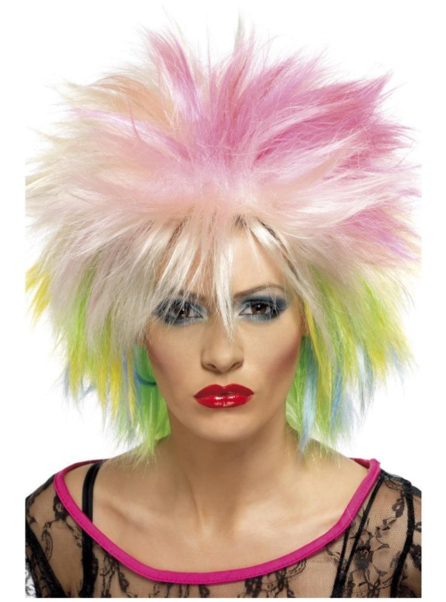 Parrucca anni 80 multicolore per donna