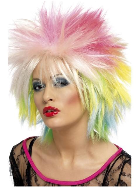 Parrucca anni 80 multicolore per donna. I più divertenti