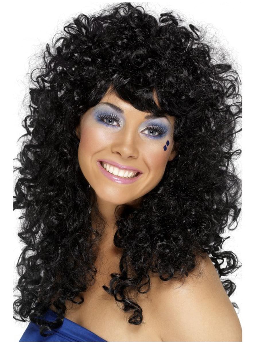 80s Style Black Curly Wig for Women