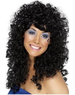 črna kodrasta lasulja v stilu 80ih za ženske